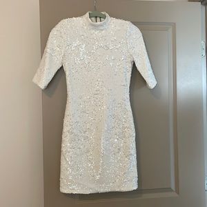 Alice and Olivia white sequin dress
